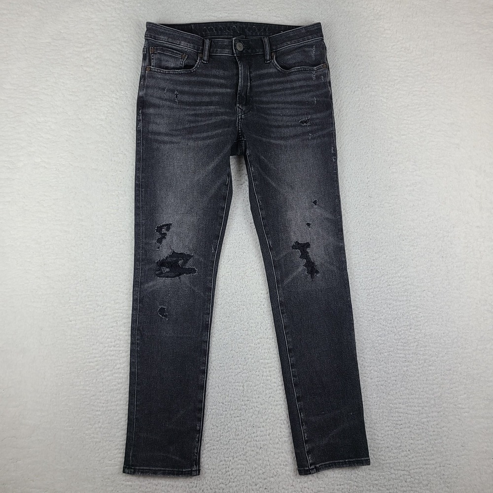 American Eagle Jeans Mens 31x32 Gray Wash Slim Fit Distress Airflex 360 Denim